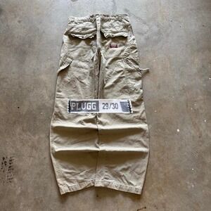 Baggy Plugg Cargo Wide Leg Jnco Styl Y2k Tan Khaki Vintage Denim Jeans - 29x30